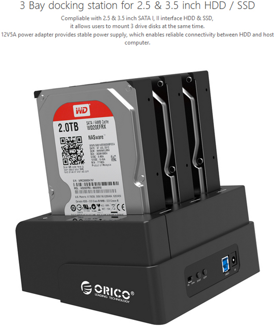 Orico USB 3.0 2.5 & 3.5-inch 1 to 2 Clone External Hard Drive Dock