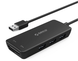 Orico H3TS-U2 Ultra Mini 3x USB 2.0 Hub with 2x Card Reader TF & SD ( Black )