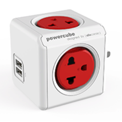 Allocacoc PowerCube Original USB PH 4280RD 4 Gang, 2 USB Universal Outlet (Red)