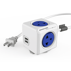 Allocacoc PowerCube PH 4480BL 4 Gang, 2 USB Universal Outlet (Blue)